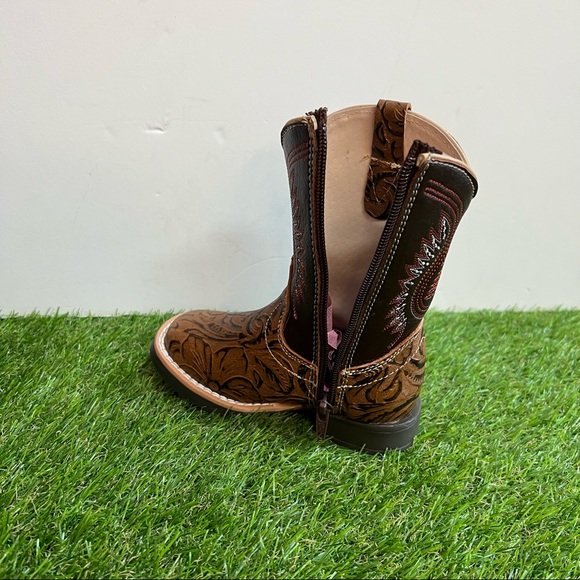 Kid's Western Rodeo Square Toe Genuine Leather Cowboy Boots Bota Niño cincelada - Picture 3 of 8